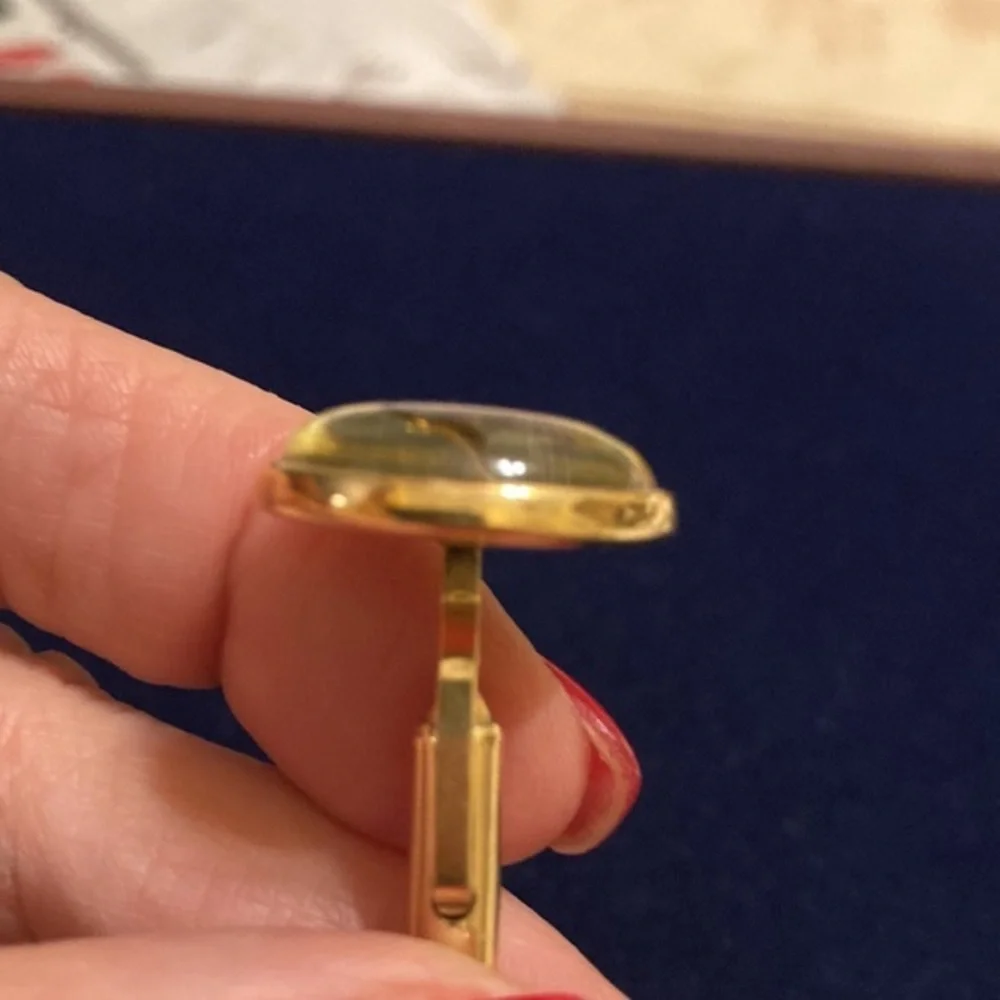 Vintage Krementz patented fishing lure under domed lucite cuff links